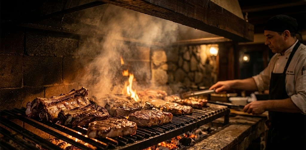 Cocina encendida en el restaurante La Pampa