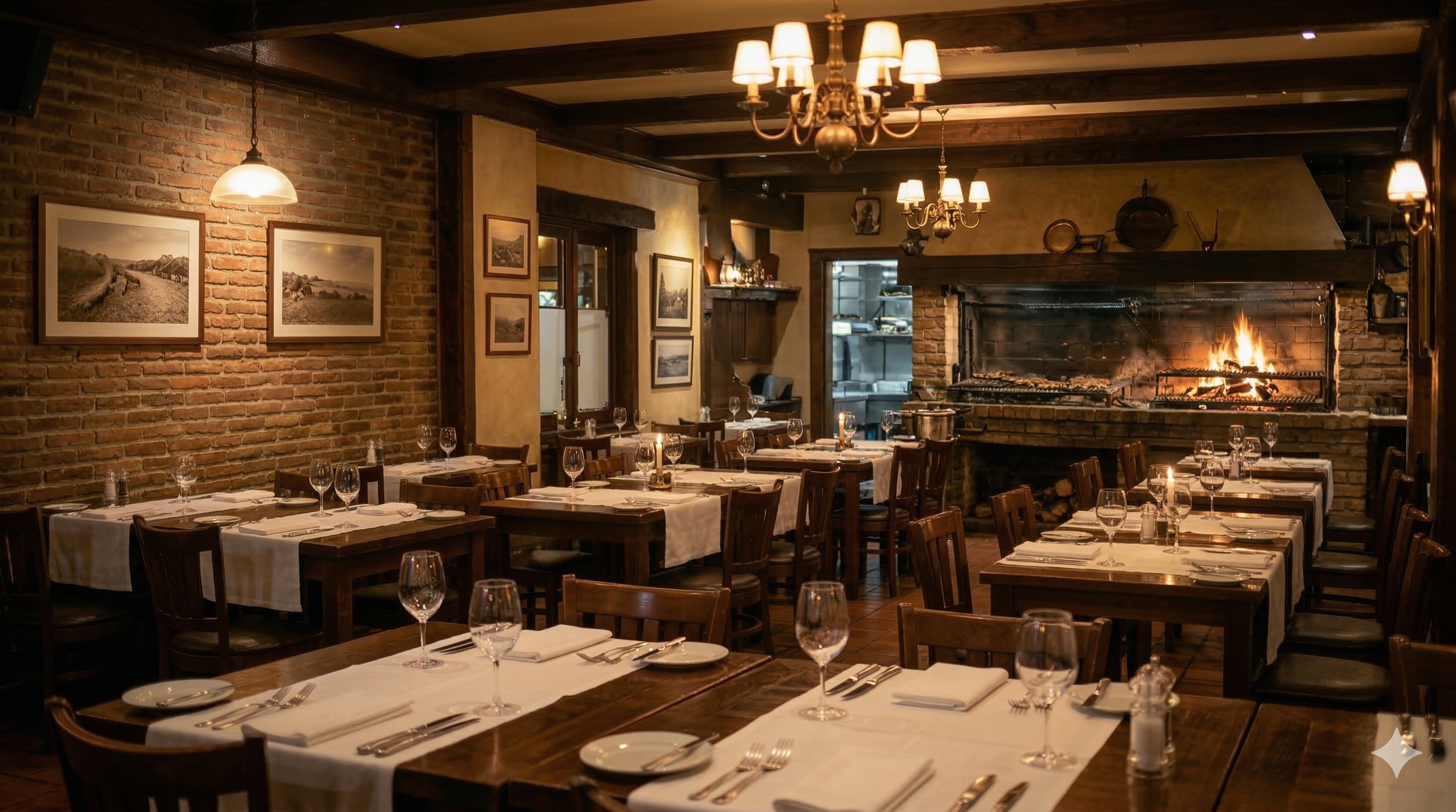 Interior elegante del restaurante La Pampa con iluminación cálida